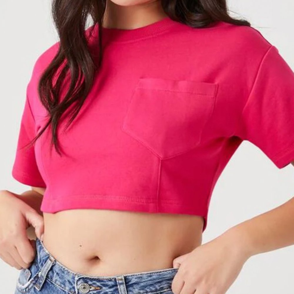 Hot Pink Cropped Pocket T-Shirt